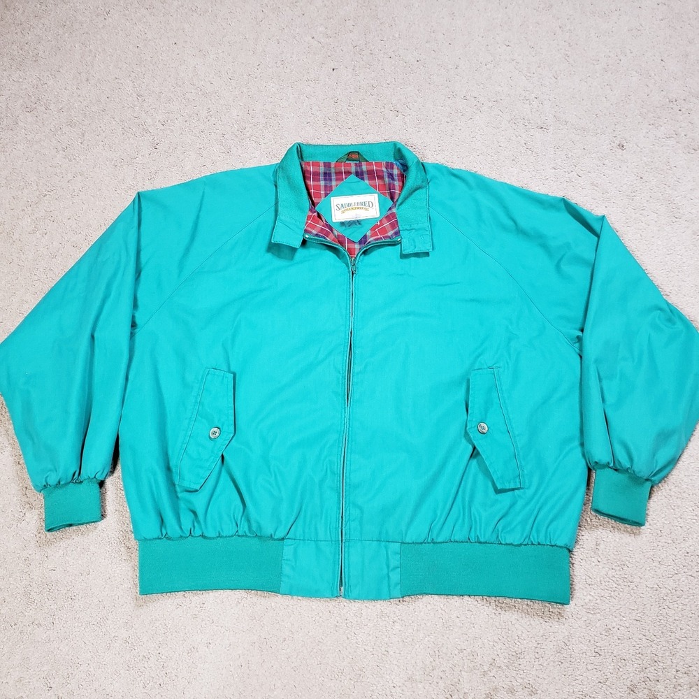 Vintage Harrington Jacket Mens 2XL BIG 2XB Green Saddlebred 90s Chin Strap Zip